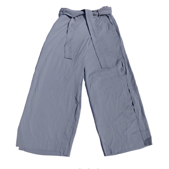 OAK + FORT Blue Leg Slit Front Tie Wide Pants - Picture 4 of 4